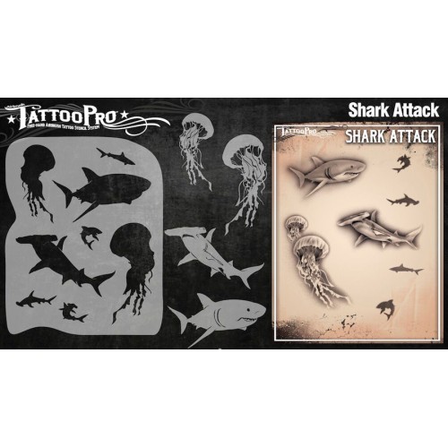 Airbrush Tattoo Pro Stencil Shark Attack (Stencil Shark Attack)